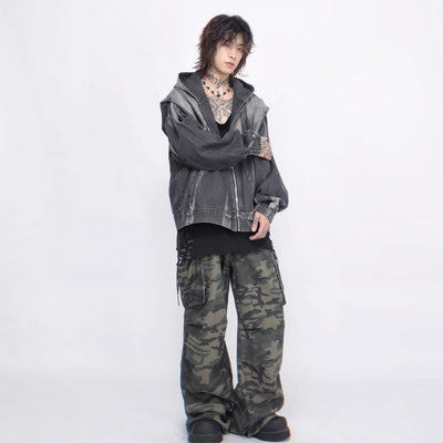 【Mz】Grunge monotone wash design full zip hoodie  MZ0027