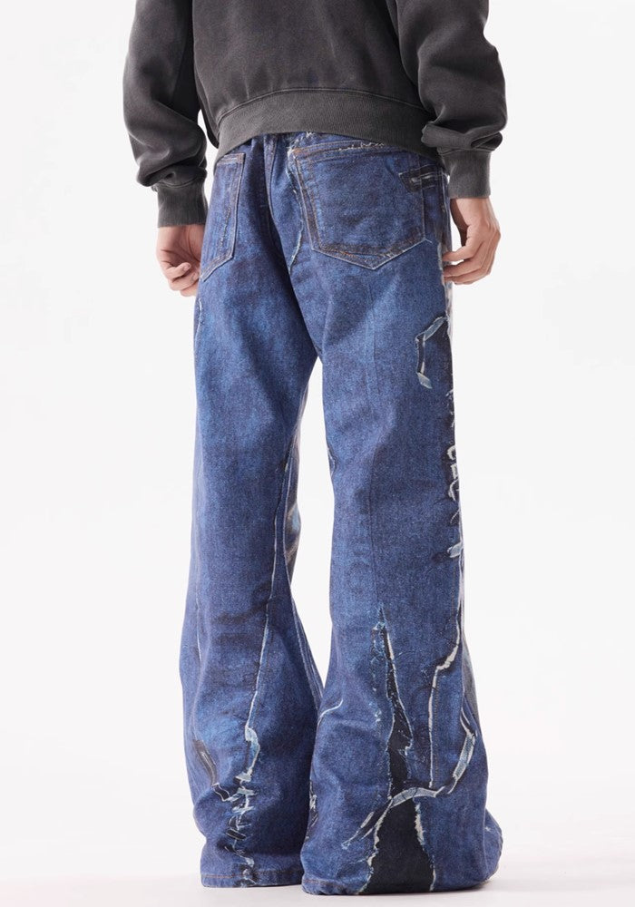 【BTSG】Front art chick paint design wide straight denim pants  BS0031