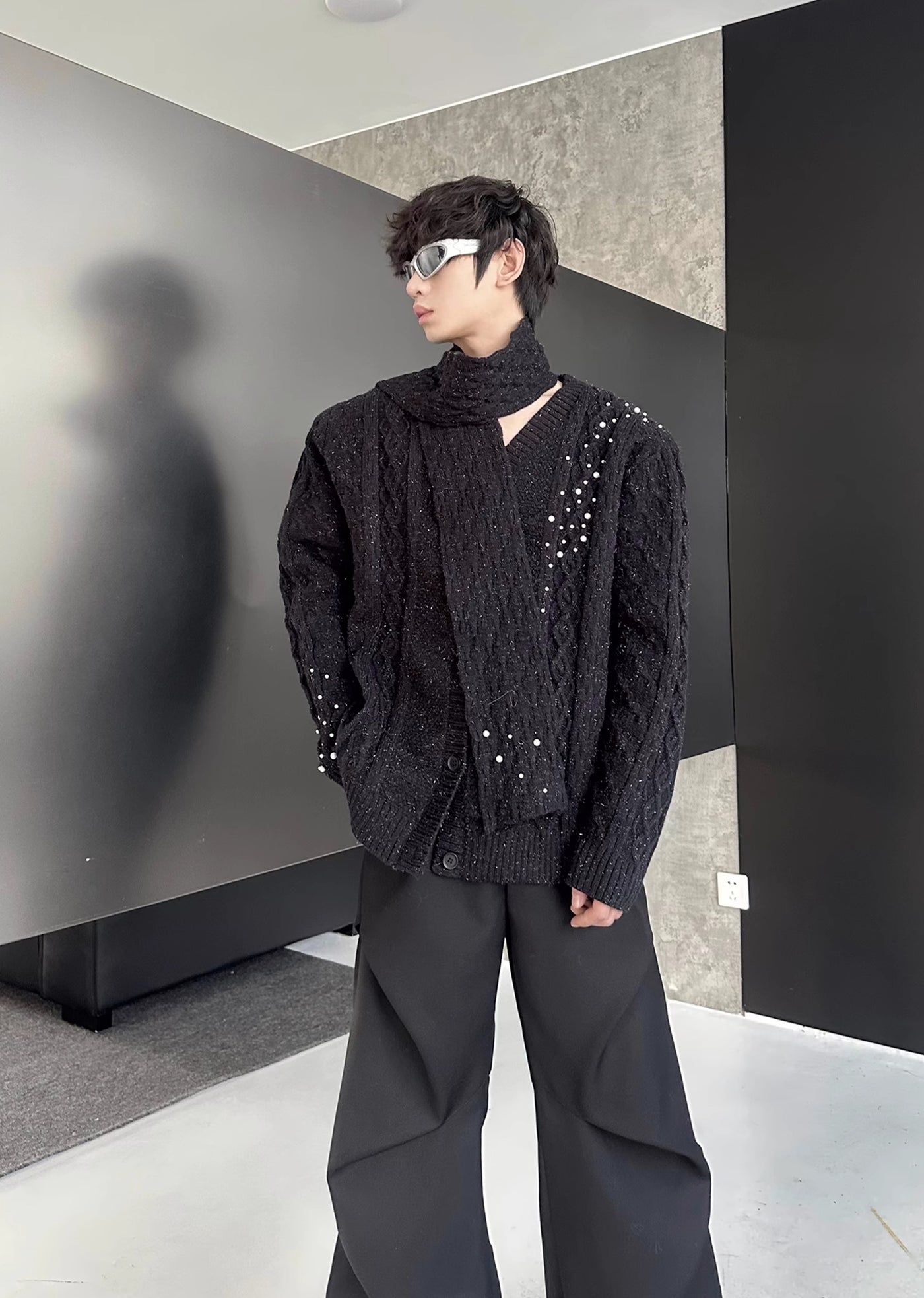 【MARTHENAUT】Knit base gothic style design roll jacket  MH0068