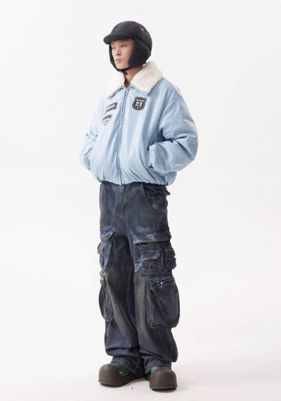 【BTSG】Dull blue wash design cargo denim pants  BS0047