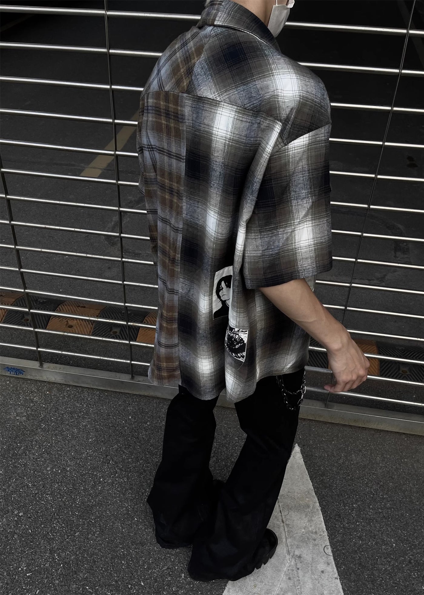 【MAXDSTR】Double fabric gimmick design Urboros check short sleeve shirt  MD0137