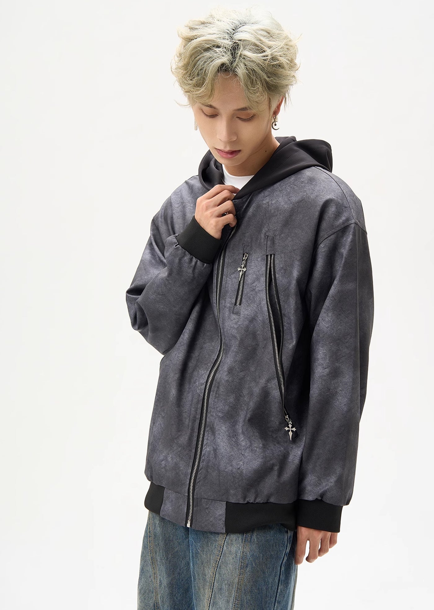 【MAXDSTR】Random wash design monotone color full zip hoodie jacket  MD0180