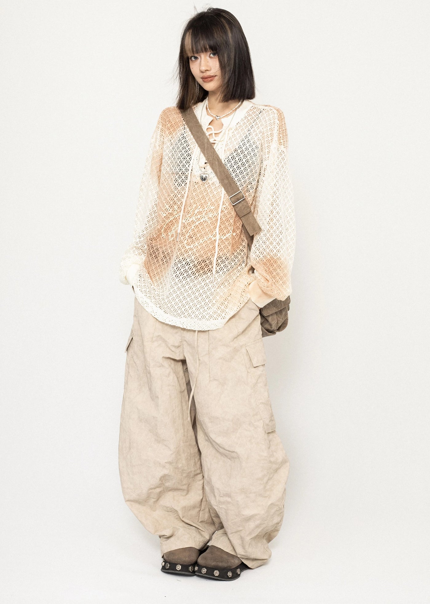 【ZERO STORE】See-through active mesh design double over knit  ZS0046