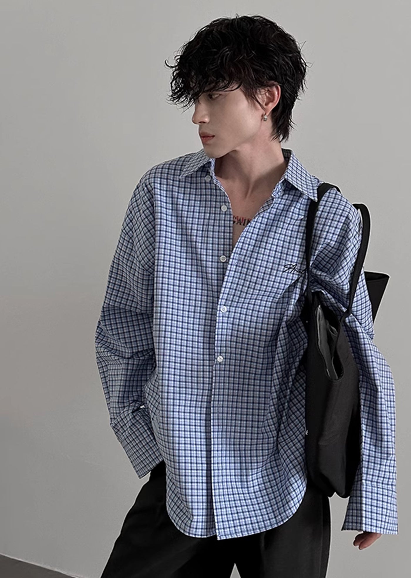 【Very Fewest】Loose style vertical striped long sleeve shirt  VF0031