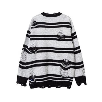 【NOONOZ】Simple border design fully damaged subculture knit sweater  NN0010