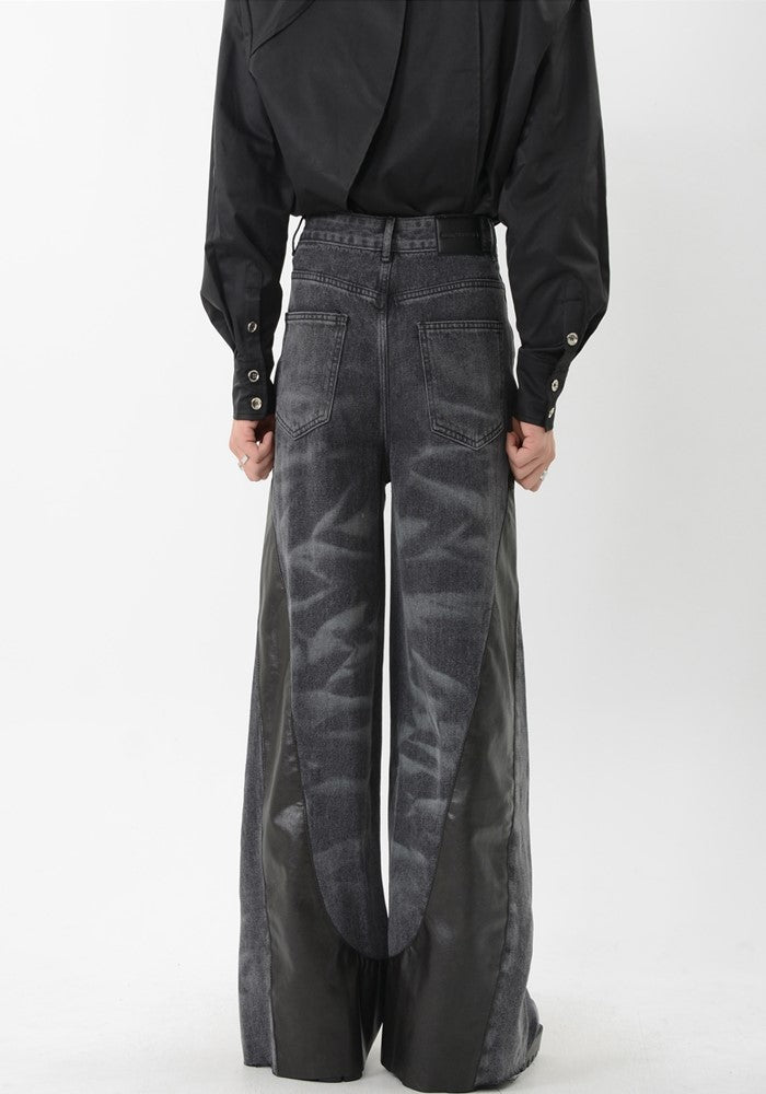 【LUCE GARMENT】Double-washed basic black design denim pants  LG0057