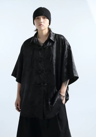 【GRNL】Chinese style design rough silhouette short sleeve shirt  GN0001