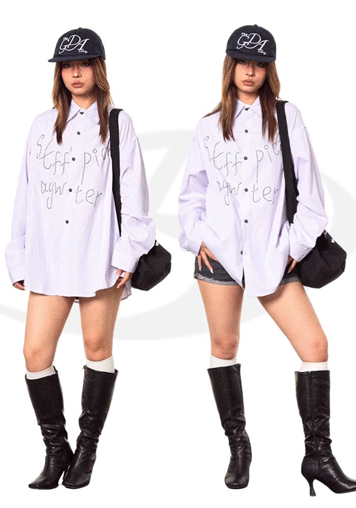 【BLACK BB】Graffiti-style lettering design basic style elegant long-sleeved shirt  BK0046