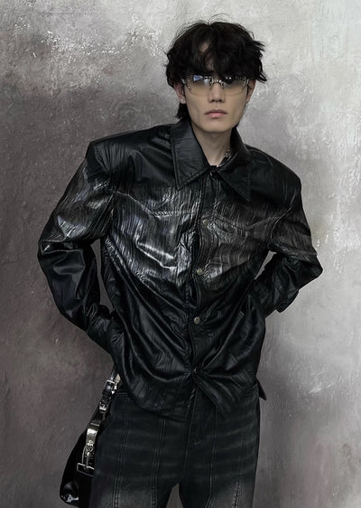 【SOULWORKER】Black glossy design color overload silhouette jacket  SW0024