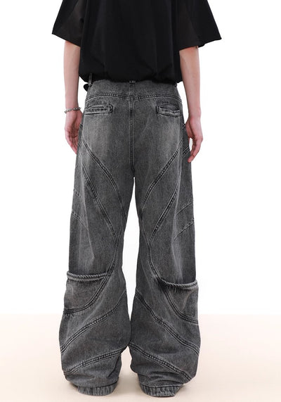 【MR nearly】Wavy gray design color wide silhouette denim pants  MR0124