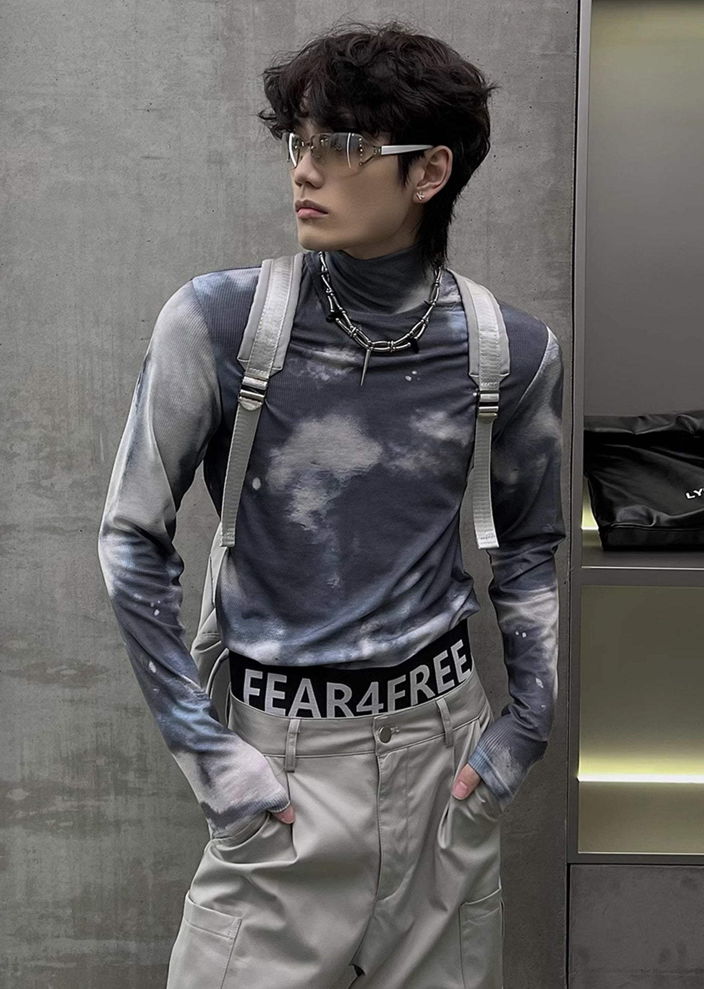 【SOULWORKER】Random wash color see-through design long sleeve T-shirt  SW0026