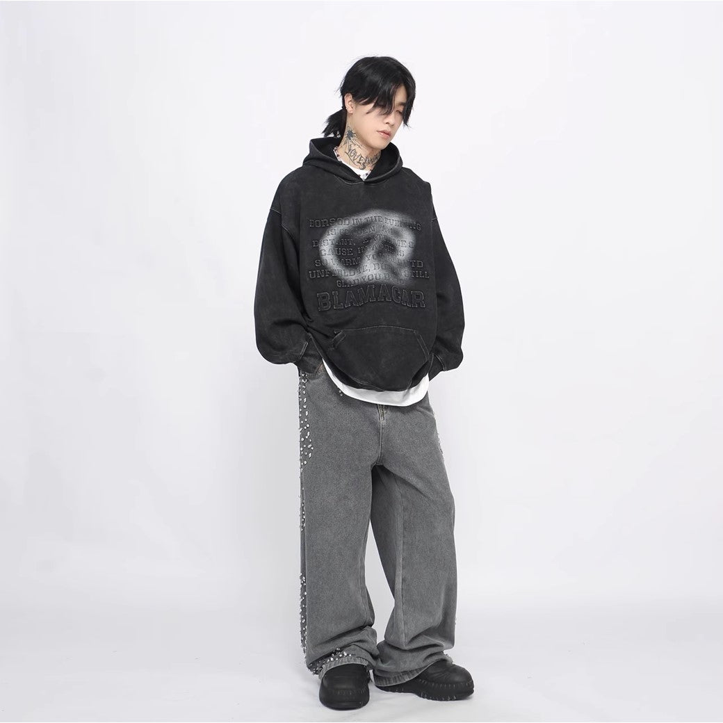 【Mz】Blurred color front logo design simple hoodie  MZ0030