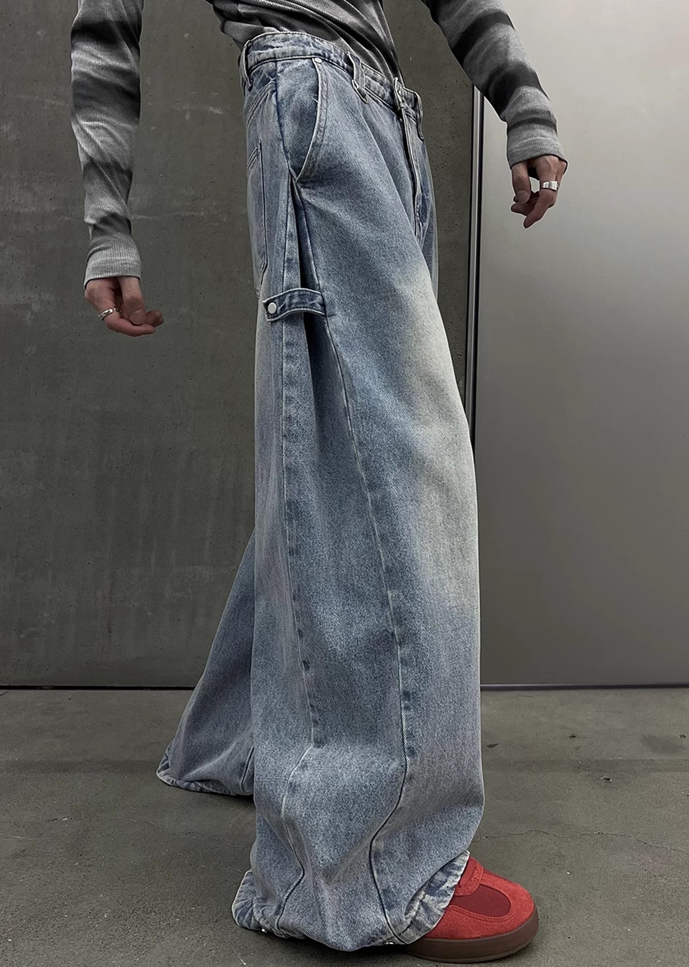 【SOULWORKER】Dull wash blue wide silhouette denim pants  SW0032