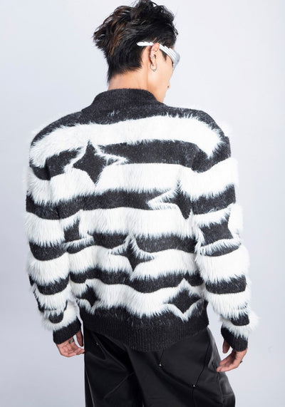 【PLAN1ONE】Scattered star pattern design border silhouette knit sweater  PL0049