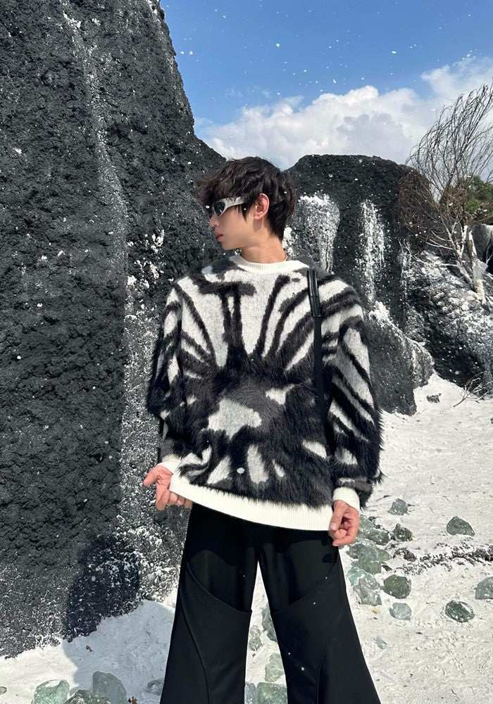 【MARTHENAUT】Monotone random design color ruin knit sweater  MH0044