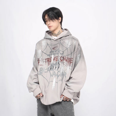 【Mz】Spyder unique design acid paint over wide hoodie  MZ0029