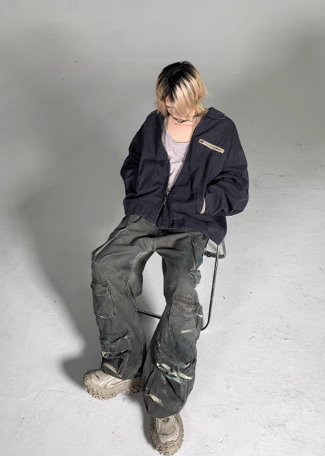 5/6 New Arrival] Unique glossy design wide silhouette denim