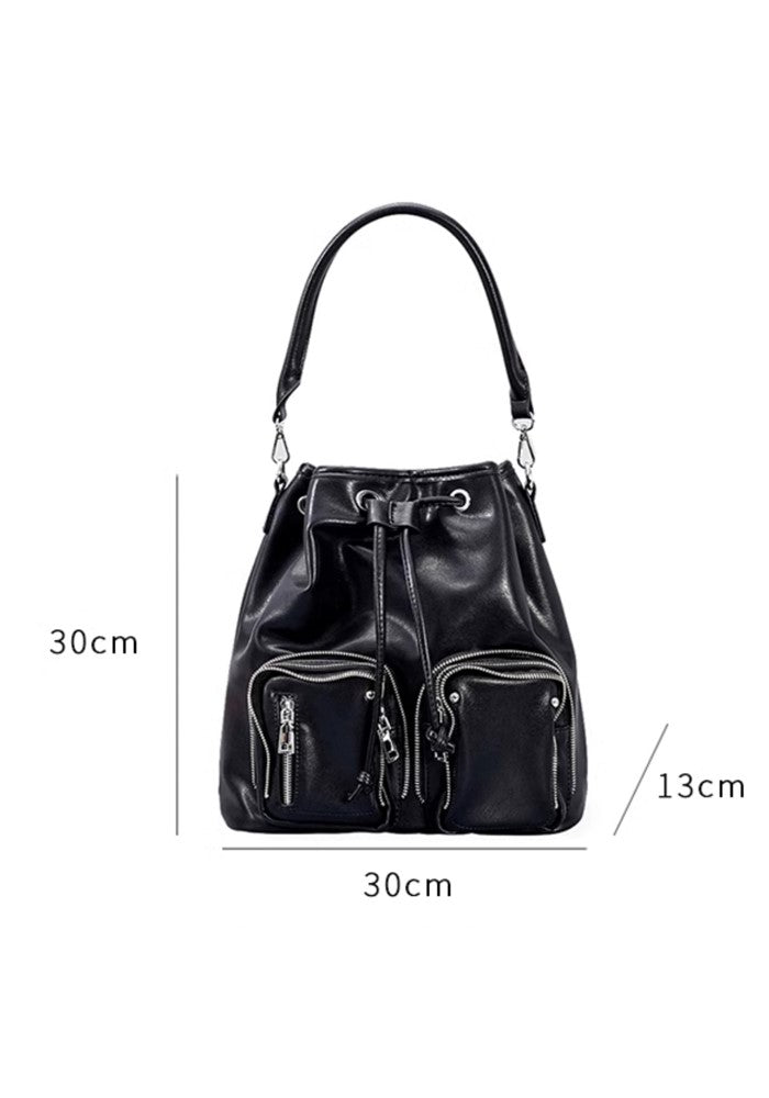 【PRT】Backpack-style drawstring design black bag  PT0006