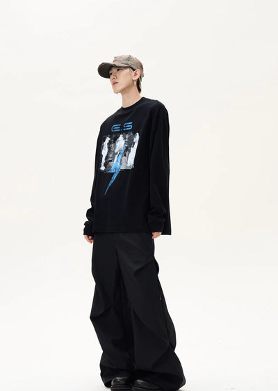 【MAXDSTR】Grunge style front illustration design loose long sleeve T-shirt  MD0181