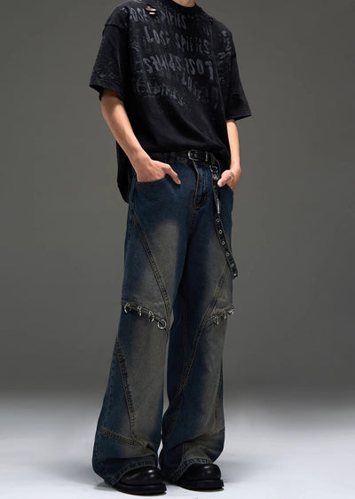 【MAXDSTR】Single suspender design random wash wide denim pants  MD0171