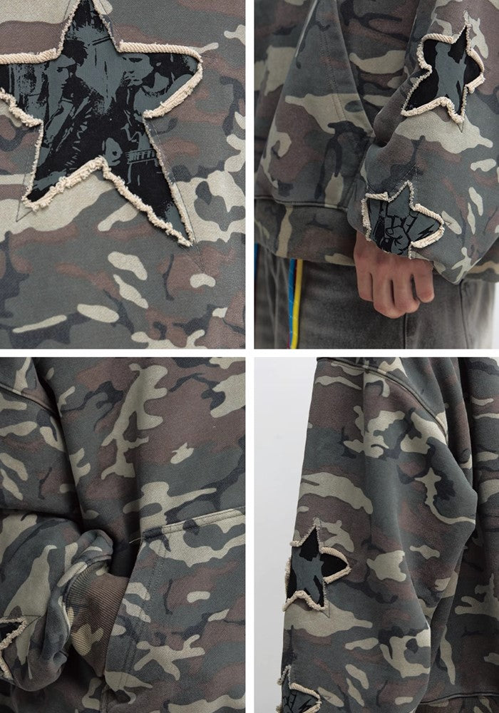 【People Style】Simple balance camouflage pattern color over star hoodie  PS0038