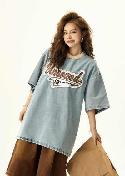 [H GANG X] American casual style initial design dull balance color short sleeve T-shirt HX0051