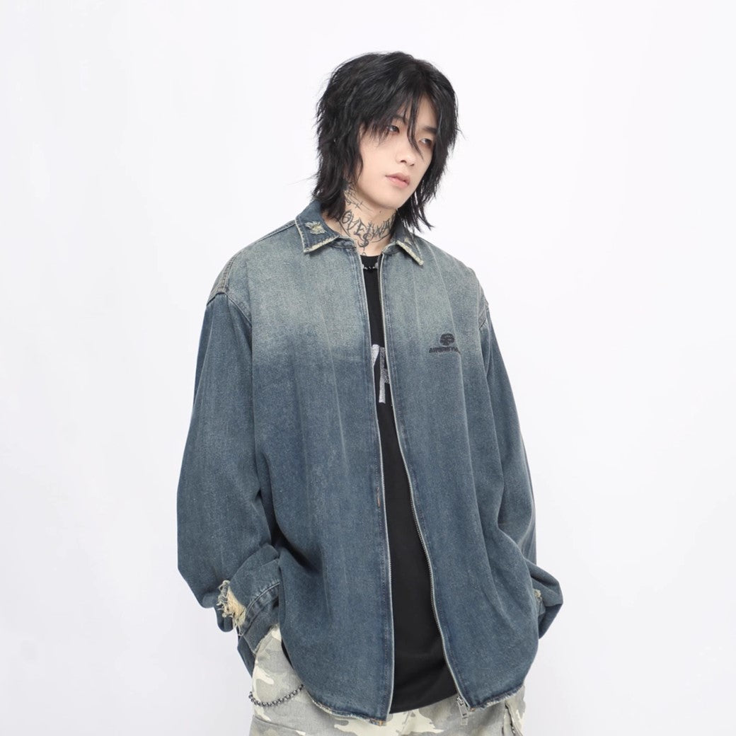 【Mz】Gradient navy vintage denim shirt  MZ0035