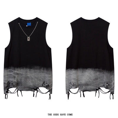 [Mz] Lower part washed design middle distressed sleeveless T-shirt MZ0022