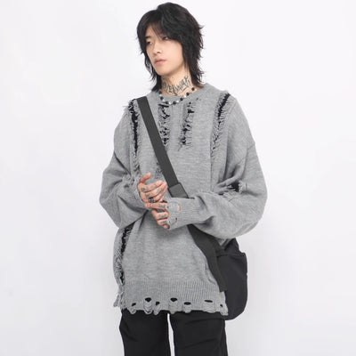 【Mz】Mid-length distressed simple design over-knit  MZ0033