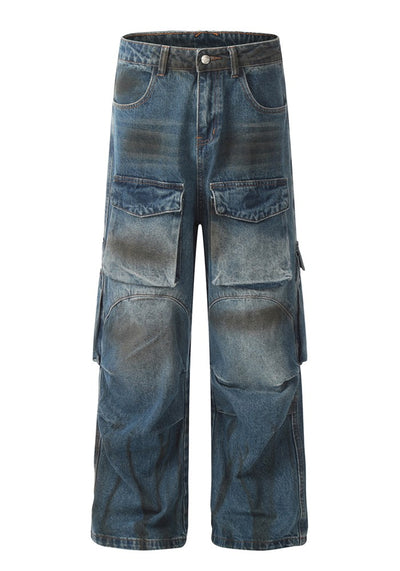 【W3】Wild dull wash muddy design denim pants  WO0087