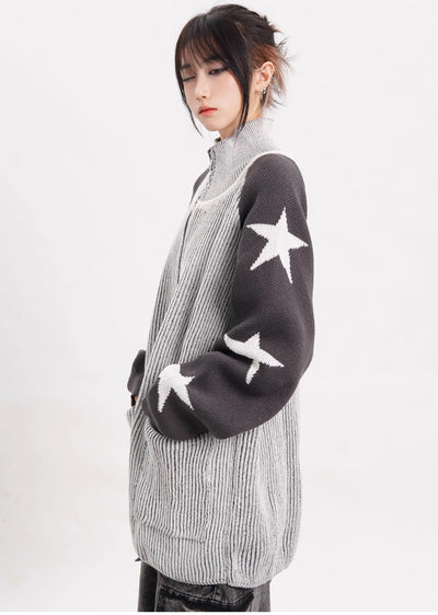 【4/29新作】Sleeve part star design tight silhouette design knit sweater  HL3035