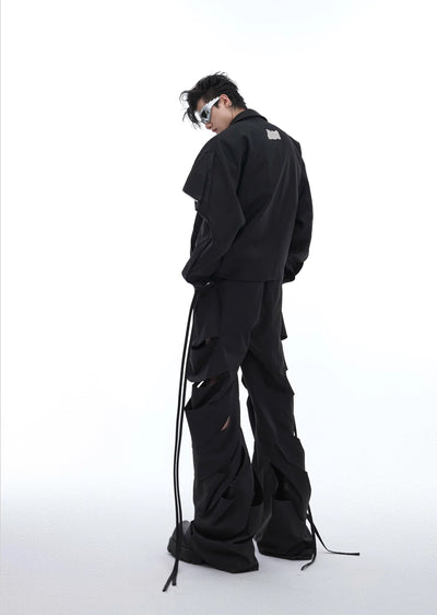 【Culture E】Countless Cut Wide silhouette multi-varied design slacks leather pants  CE0145