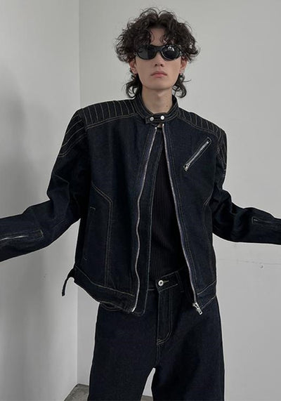 【SOULWORKER】Tight fit silhouette mode style black jacket  SW0034