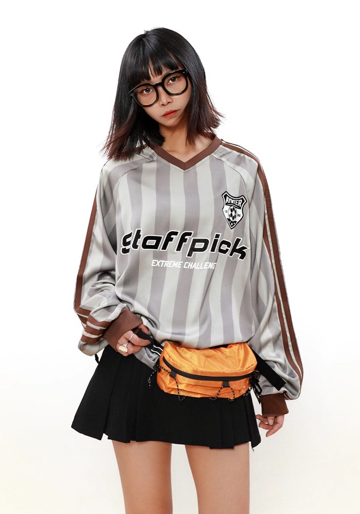 【MR nearly】Side line design vertical striped sporty long sleeve T-shirt  MR0127