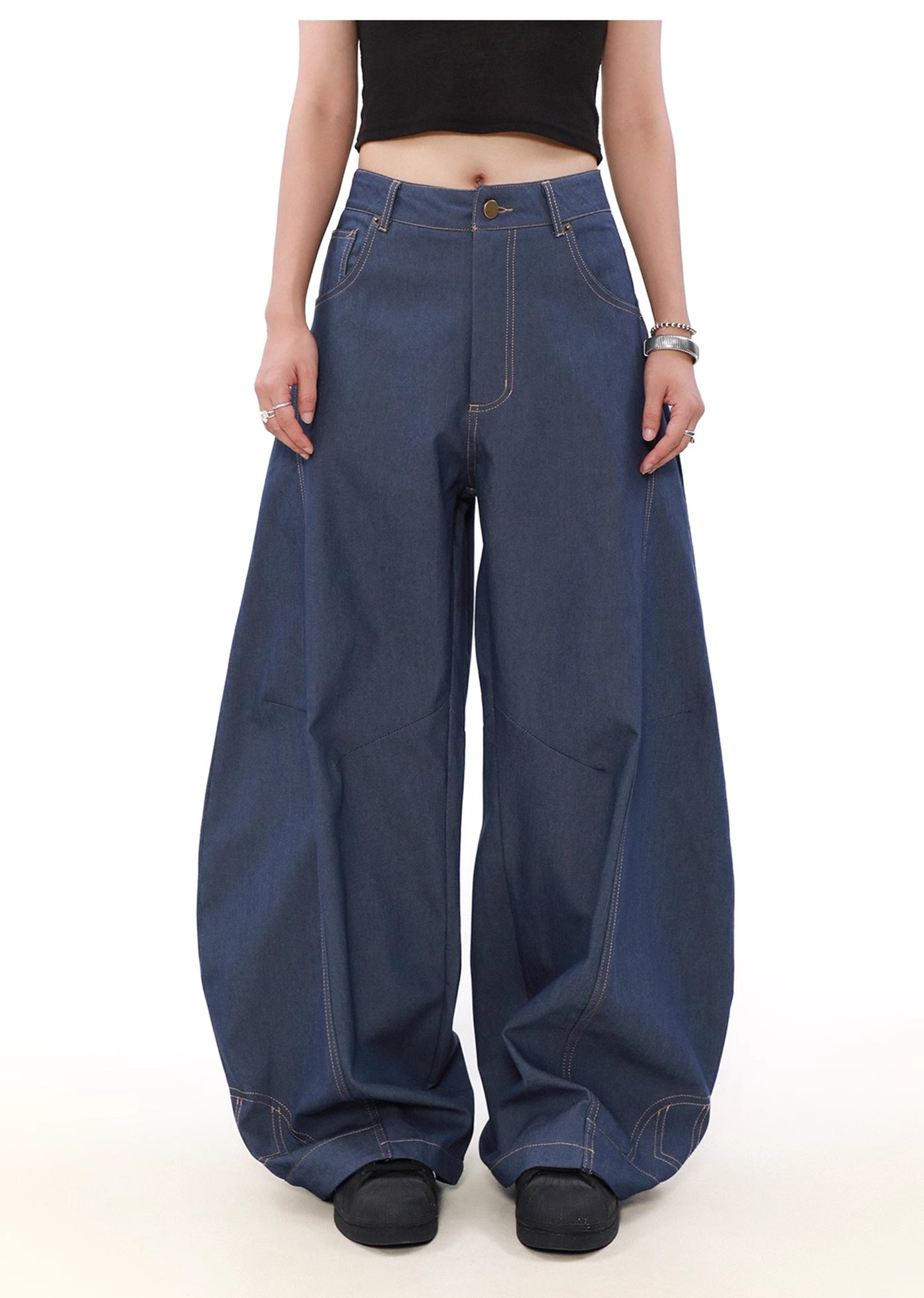 【MR nearly】Rounded silhouette dullness-covering wide design denim pants  MR0131