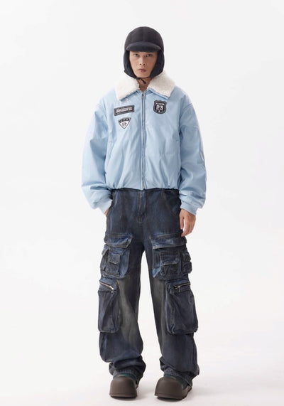 【BTSG】Dull blue wash design cargo denim pants  BS0047