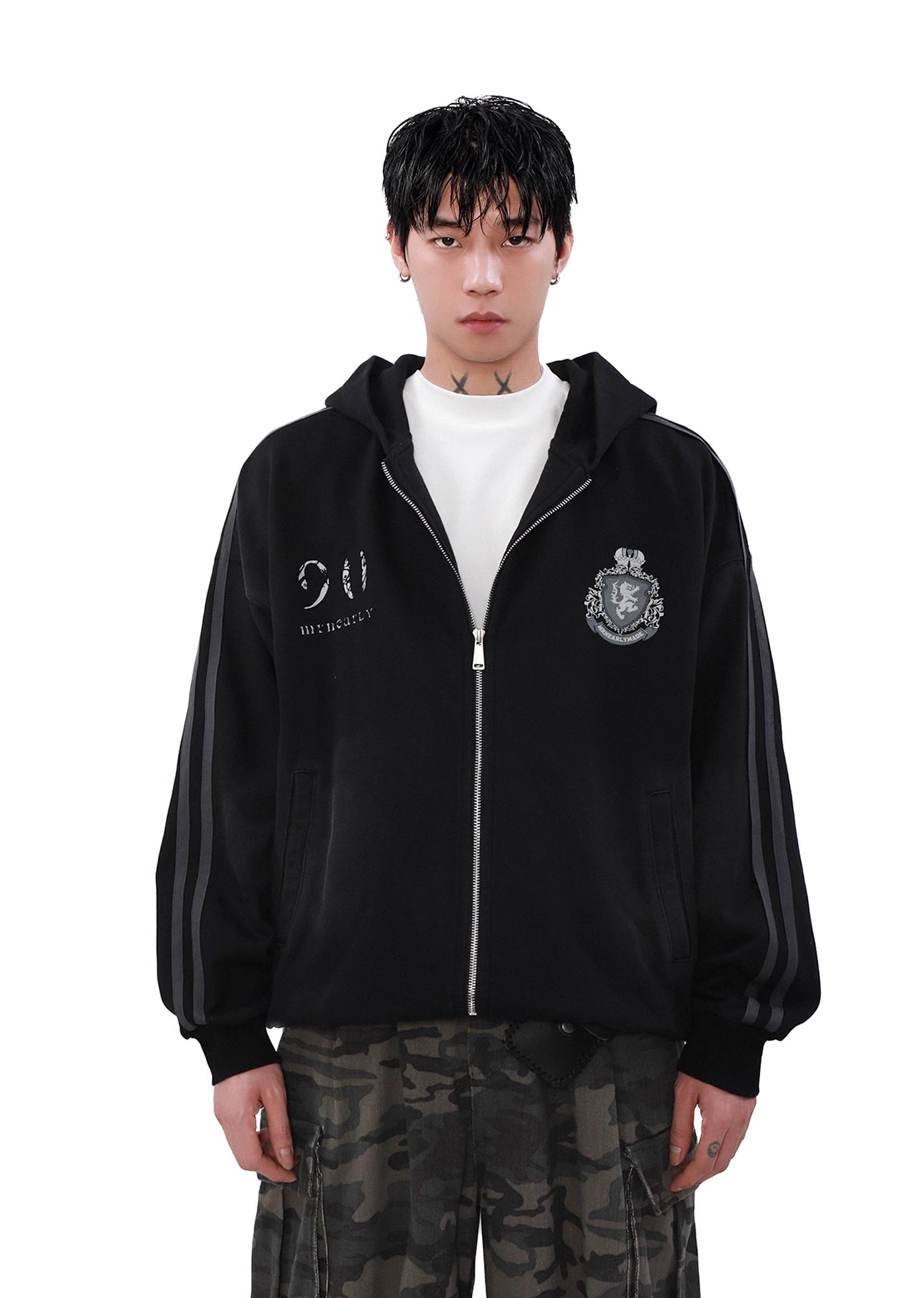 【MR nearly】Random dull wash dark design full zip hoodie  MR0136