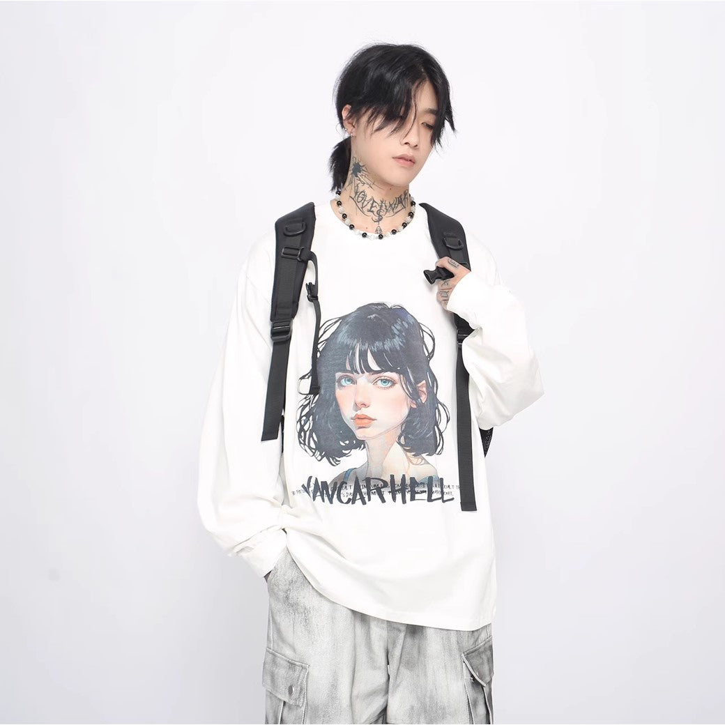 【Mz】Long-awaited girl illustration design basic long-sleeved T-shirt  MZ0028