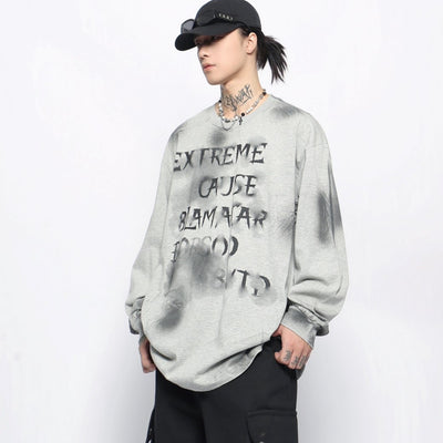 【Mz】Random wash front initial design over long sleeve T-shirt  MZ0049