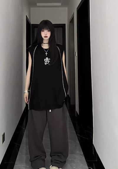 【W3】Double line design tight monotone sleeveless  WO0065