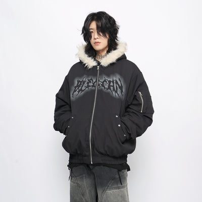 【Mz】Bad Devil Initial Design Fur Hoodie Full Zip Jacket  MZ0043