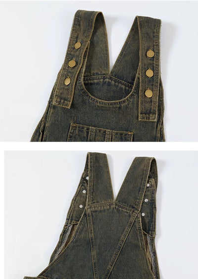 【VINMUK】Vintage dull blue wide denim overalls  VM0007