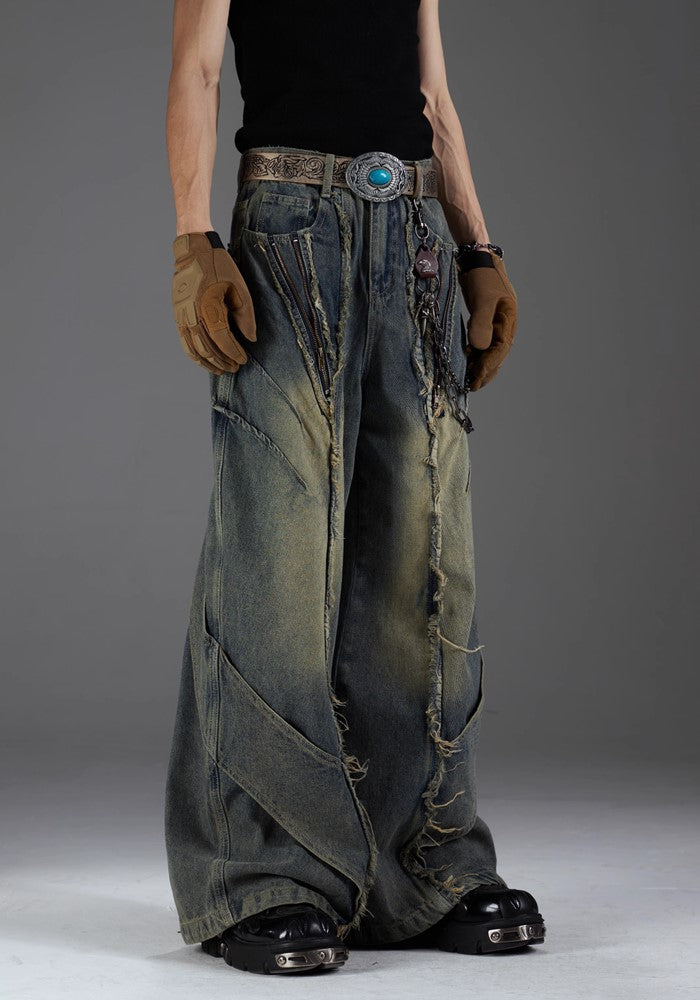 【NOMANIAI 】Grunge street style wash design denim pants  NA0001