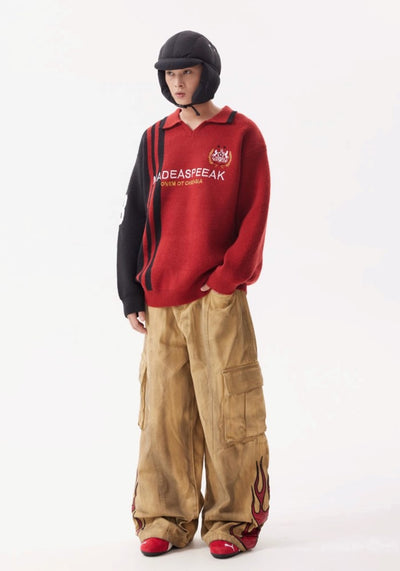 【BTSG】Flame over vintage color cargo style pants  BS0049