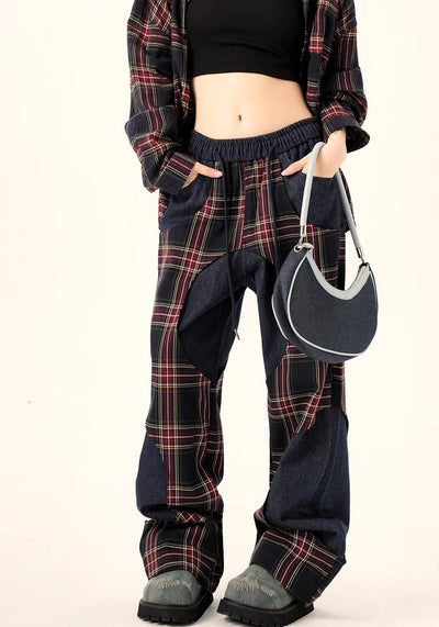 【H GANG X】Multi-wave check design Y2K sweatpants  HX0089