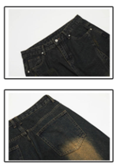 【76street】Dull washed vintage style suspender denim pants  ST0008