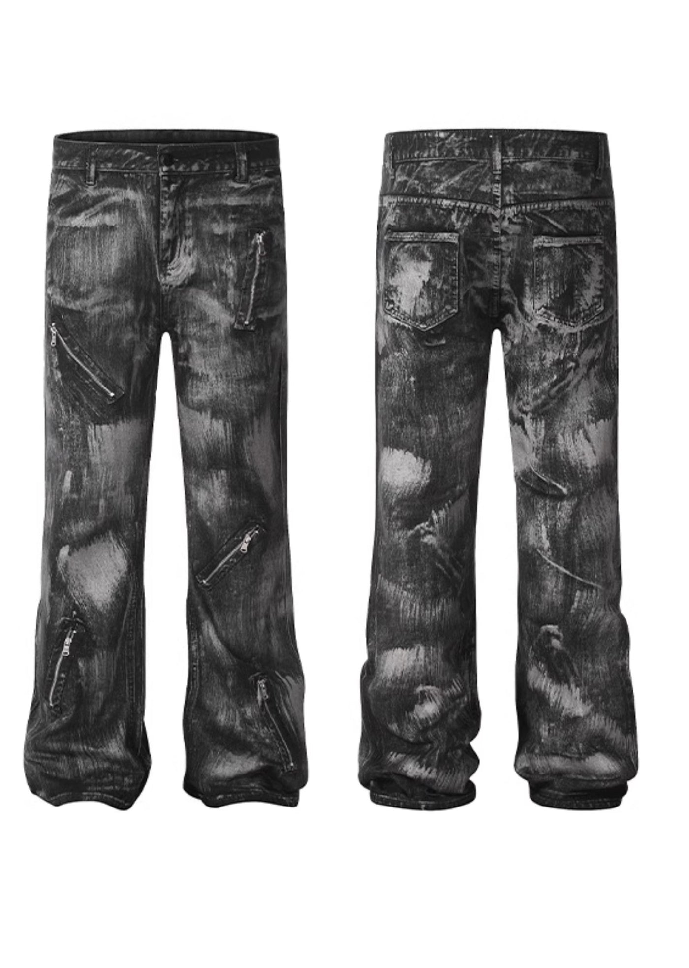 【TR BRUSHSHIFT】Wide silhouette dull black wash color denim pants  TB0044