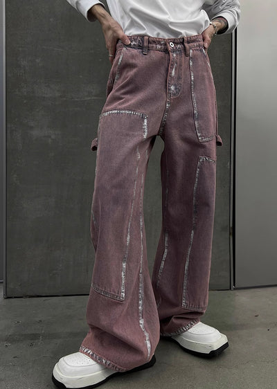 【SOULWORKER】Pinky purple color design line silhouette denim pants  SW0018