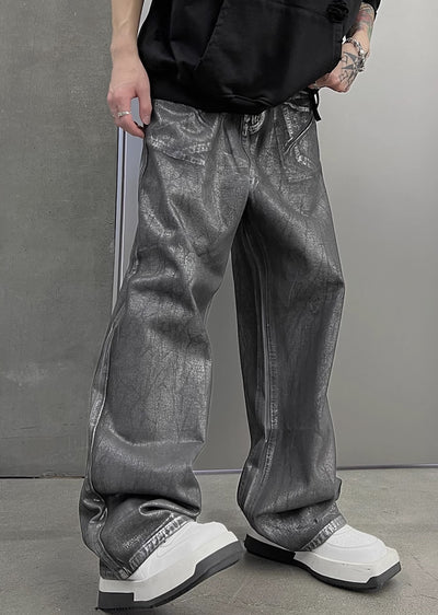 【SOULWORKER】Dark grey glossy design wide flare style denim pants  SW0030