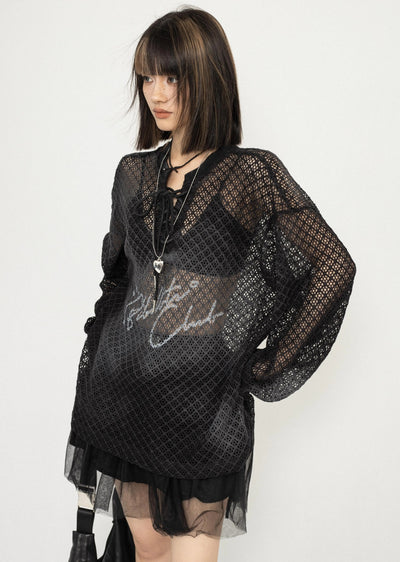 【ZERO STORE】See-through active mesh design double over knit  ZS0046